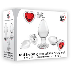 Adam & Eve Lot de 3 Plugs Bijou en verre Heart Gem Rouge